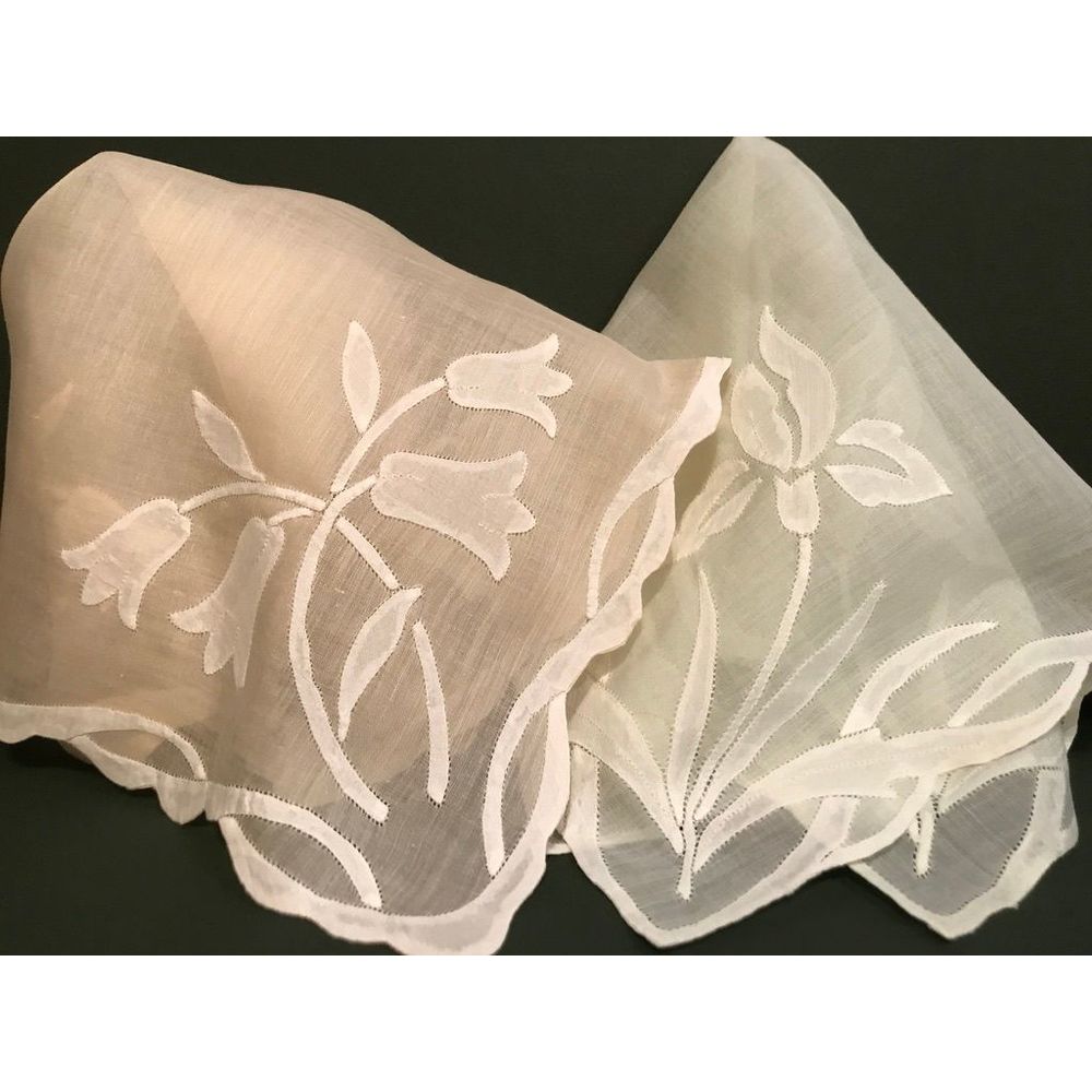 Two Exquisite Appliquéd Shear Cotton Vintage Hanky